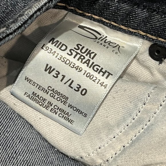 SILVER JEANS SUKI Mid Rise Size W31 L 30 Big Stitching Raw Hem 5 Pockets - Picture 11 of 12